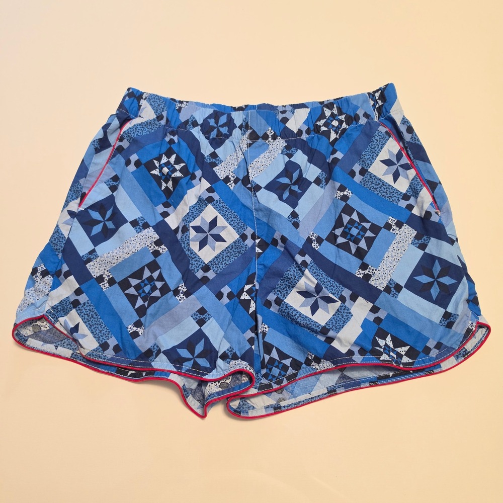 Lands' End Blue Patchwork Quilt Print Star Cotton Shorts Size Small 6-8